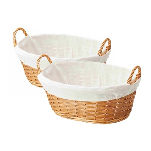 ザッカLab. まとめ買い ポプラバスケット楕円 42×31×高さ23cm ナチュラル 2個セット|布付き 編みカゴ 小物収納 持ち手付き 北欧風 かご ランドリー