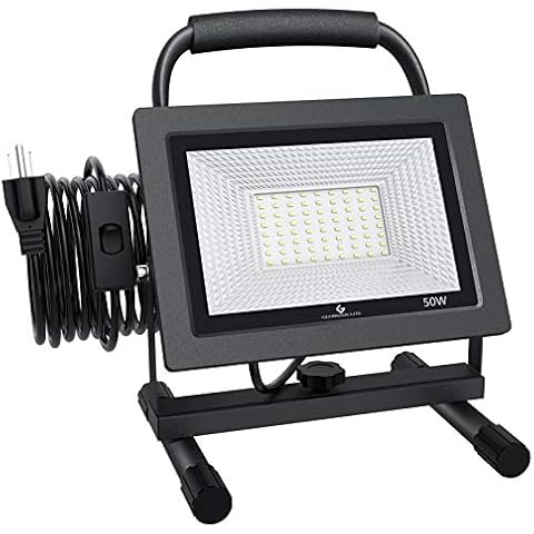 GLORIOUS-LITE 50W LED Work Light, 5000LM LED Flood Lights, 400W Equivalent, IP66 Waterproof, 16ft 5m Cord with Plug, 6500K, Adjustable Working Lights for Workshop Garage, Construction Site Cover