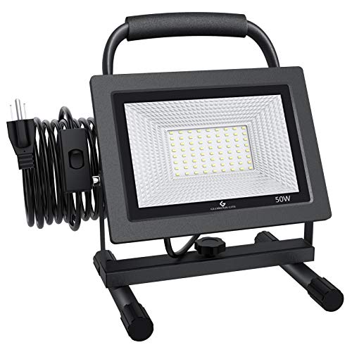 GLORIOUS-LITE 50W LED Work Light, 5000LM LED Flood Lights, 400W Equivalent, IP66 Waterproof, 16ft 5m Cord with Plug, 6500K, Adjustable Working Lights for Workshop Garage, Construction Site by GLORIOUS-LITE - Used condition - US$26.22