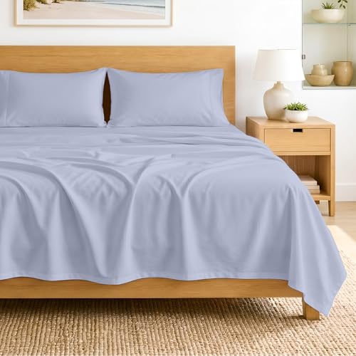 Image of SGI Split King Sheet Set for Adjustable Bed Egyptian Premium Cotton 600 Thread Count Sheets for Sleep Number Bed 15 inch Deep Pocket 5 Pc Set with 2 Twin XL Fitted Sheets Soft Breathable - Cornflower Blue