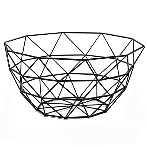 HOMQUEN Corbeille à fruits en fil métallique pour cuisine, corbeille pour fruits et légumes (carré haut, noir)