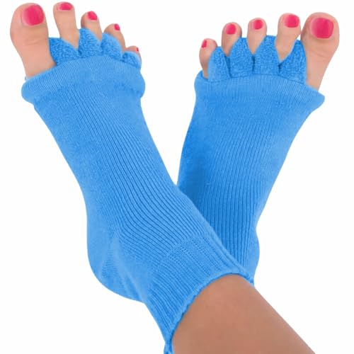 Image of Foot Alignment Socks I Cotton Finger Toe Separator I Easing Bunion Hammertoe And Arthritis Pain Relief I Improving Posture & Increasing Flexibility I Free Size (Sky Blue)