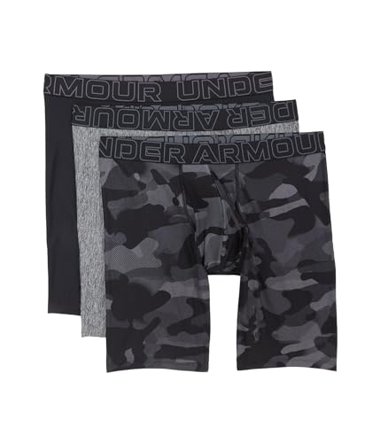 Under Armour Paquete de 3 calzoncillos tipo bóxer Performance Tech Print de 9 pulgadas para hombre, Negro -, 5X-Large