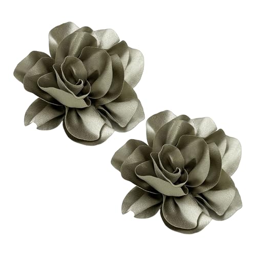 Image of 2Pcs 5in Dainty Satin Fabric Flower Brooch Extra Large Rose Camellia Flower Brooches Lapel Pins for Women Wedding Party Dance Banquet Clothes Jewelry Accessories