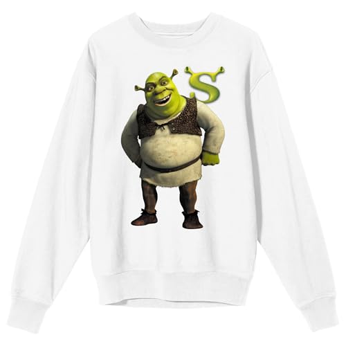 Bioworld Shrek Pose Crew Neck Long Sleeve Adult White Sweatshirt