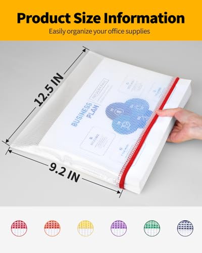 Image of SUNEE Plastic Mesh Zipper Pouch 9.2x12.5 in (6 Colors, 12 Packs),Extra Large Water-Resistant Zip Bag for School Office Supplies, Puzzles & Games Organizing Storage