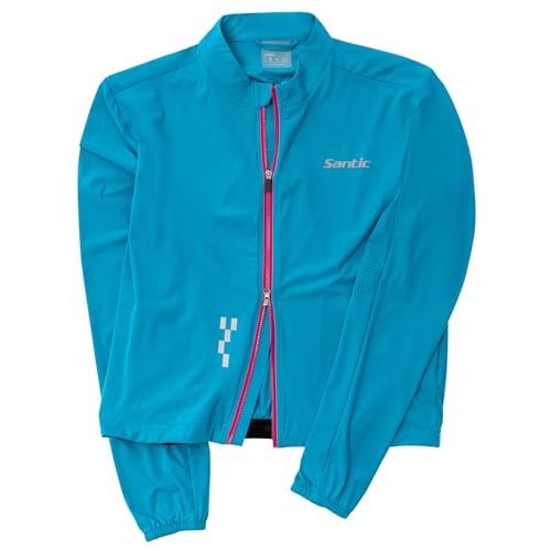 Santic Chaqueta de ciclismo para mujer, chaqueta deportiva transpirable ligera con protección UV, chaqueta reflectante para correr, azul, L