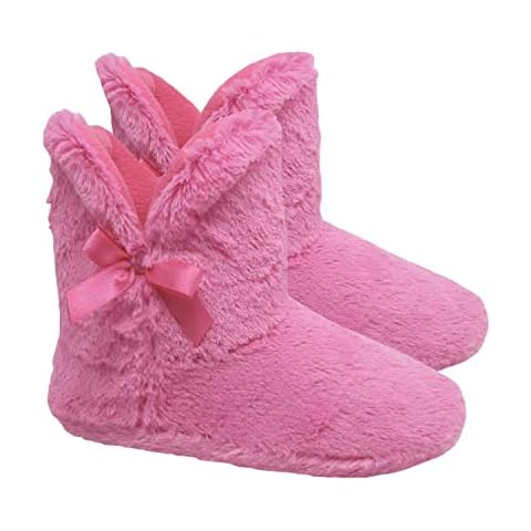Fashion by Purdashian Ladies Slippers, Faux Fur Bootie Slippers Women, Slipper Ankle Boots with Rubber Sole, House Slippers Cover