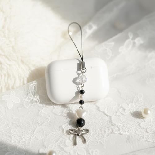 Image of SNOWY SHOP Korean Silver Bow Phone Charm - Cute Heart & Starfish Pendant | Aesthetic Korean Mobile Chain, Bag Hanging & Keychain Jewelry for Girls & Women