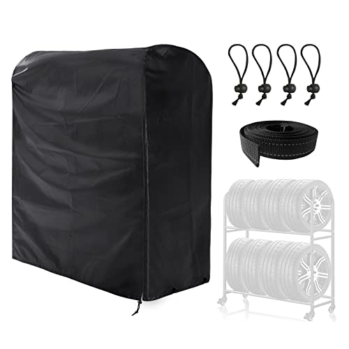ZATOOTO タイヤラックカバー 屋外 収納 420D 厚手 防水 8本 SUV用 紫外線カット 保管カバー 劣化 汚れ防止 耐久 収納袋付き 110×75×145cm ブラック (タイヤラック本体無し)LTZ08-B