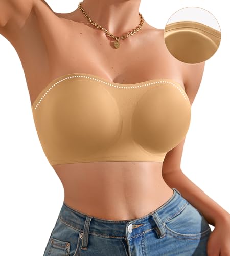 Image of DEANGELMON Strapless Bra for Women Crossover Side Closure Non-Slip Silicone Padded Bandeau Bras Wireless Tube Top Bra