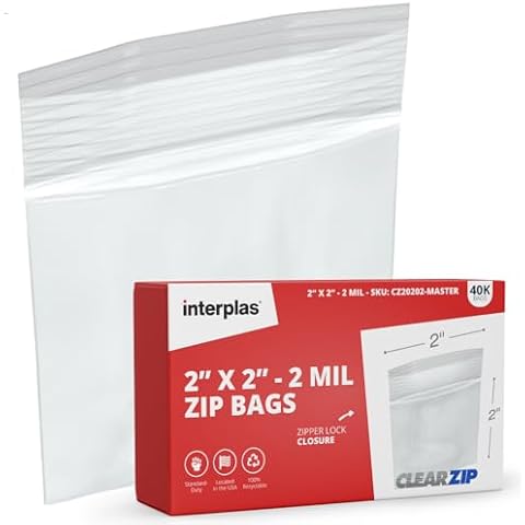 (40,000 Count) 2" x 2" Small Plastic Bags, 2x2 Zip Locking Bags, Tiny Zip Bags, Little Baggies, Zip Bags 2Mil - Small Plastic Bags for Jewelry, Pills, Button, Storage, Travel - By Interplas Cover