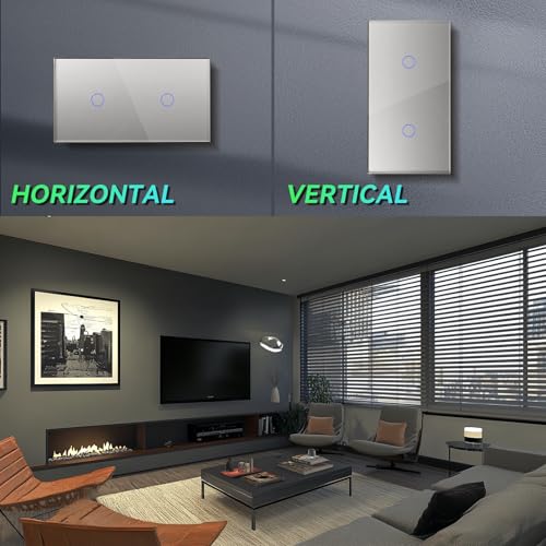BSEED Smart Lichtschalter 1 Fach 2 Wege +1 Fach 2 Wege Wifi Smart Lichtschalter arbeitet mit Amazon Alexa and Google Home,Glas Touchscreen-schalter Grau(Erforderlich Neutral Draht)157mm