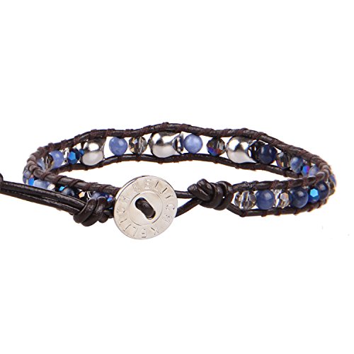 Image of KELITCH 925 Silver Skull Bracelets Wrap Bracelets Women Crystal Beaded Bracelets on Natural Leather