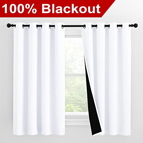 Image of NICETOWN 100% Blackout Curtains 57 inches Long, Double-Deck Completely Blackout Window Treatment Thermal Insulated Lined Drapes for Small Window (White, 1 Pair, 55 inches Width Each Panel)