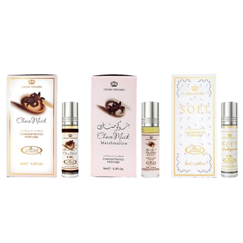 3-Pack 6ml Perfume Oils – Choco Musk, Choco Musk Marshmallow & Soft – Alcohol-Free Roll-On Attar – Long-Lasting Unisex Fragrance Set