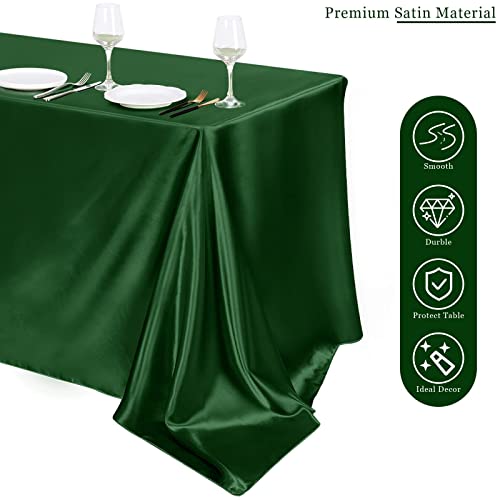 Image of TURSTIN 4 Packs Satin Tablecloth 102 x 58 Inch Overlay Satin Table Cover Rectangle Bright Silk Tablecloth Smooth Fabric Table Decoration for Wedding Banquet Party Events, Dark Green