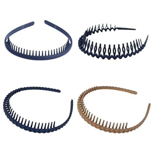 EIH 4 Piezas Cinta Pelo,Diadema Mujer,Accesorios Pelo Mujer,Diadema Pelo Rizado Zig Zag Cómodo Diente Ondulado,Ondulada Deportes Cabello Aro,Diadema de Dientes de Tiburón