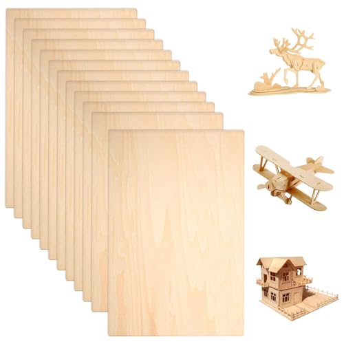 Pannelli di Compensato, 12 pezzi di pannelli di Legno di Balsa da 1,5 mm, Pannelli Multiplex, Compensato di Betulla, Pannelli di Legno per Bricolage o Modellismo, Modellismo, Incisione (200 x 100 mm)