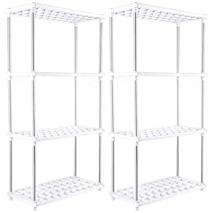 YOUNTHYE 2Pcs Plastic Shelving Units, 80x40x21cm Modern Garage Shelving Units, 4 Tier Storage Shelf Plastic Racking Shelving for Kitchen Living Room Bathroom