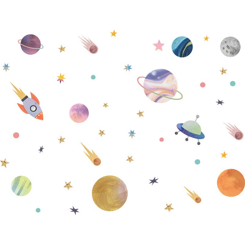 Image of Space Adventure Fun Learning Educational Wall Stickers for Kids Baby Peel and Stick Wall Stickers for Kids Room Bedroom Playroom Nursery Living Room Decor Wall Art Wall Decoration Boho,90X1 cm