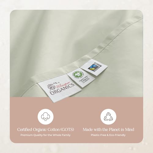 Image of Certified Organic Full Flat Sheet Only - 100% Organic Cotton Top Sheet with Luxurious Soft and Breathable 300 Thread Count Sateen Weave Finish - GOTS & Fairtrade Certified (Pastel Green, Full)