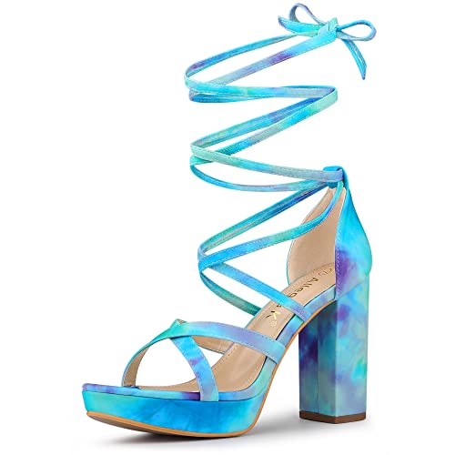 Sandales à lacets pour femme nu-pieds tie-dye cyan pointure 40 EU