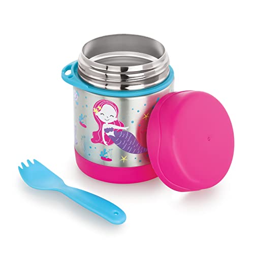 Sizzle Stainless Steel Double Wall Vacuum Insulated Food Jar with Spork|Hot&Cold Food for Kids,Toddlers|Soup Flask|Food Flask|Kids Food Storage Traveling Box,350 Ml,Pink 1 Pc