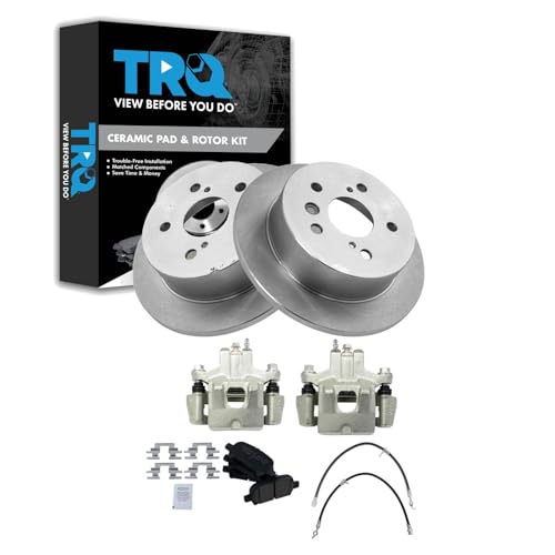 Image of TRQ Rear Brake Pad and Rotor Set Ceramic Rotors Calipers Compatible with 2006-2007 Toyota Avalon 2006-2008 Solara