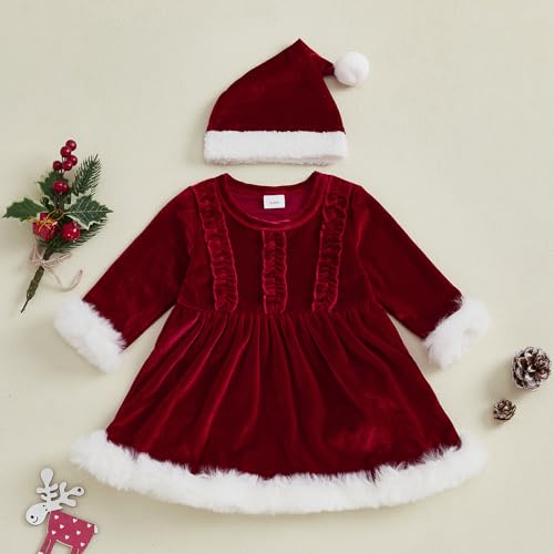 Baby Girl Christmas Outfit Santa Romper Dress Long Sleeve Red Velvet Princess Dresses Christmas Party Dress4