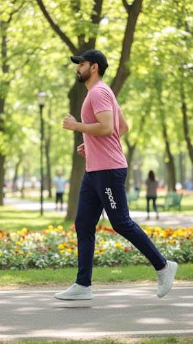 Image of EYSTONE Track Pants for Men || Activewear Pants || Men's Joggers Polyester with 2 Side Zipper Pockets Casual Trousers Stretchable (Sports | Gym | Yoga) (White Sports 1) (Pack of 1)