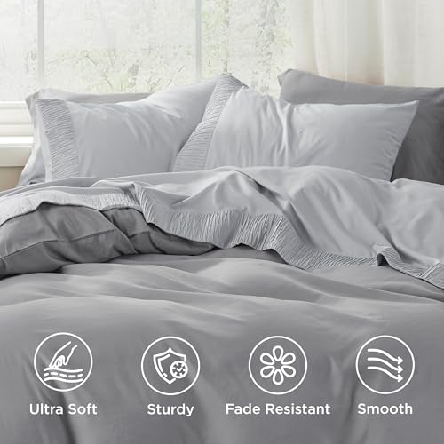 Image of Bedsure Full Size Bed Sheets - 4 Pieces Soft Full Sheet Set - Breathable & Cooling - Hotel Luxury - Easy Care Polyester Microfiber Bedding for Women, Men, Light Grey