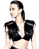 L'vow Real Natural Feather Epaulet Shrug Shawl Scapular Shoulder Wrap Halloween (Black)