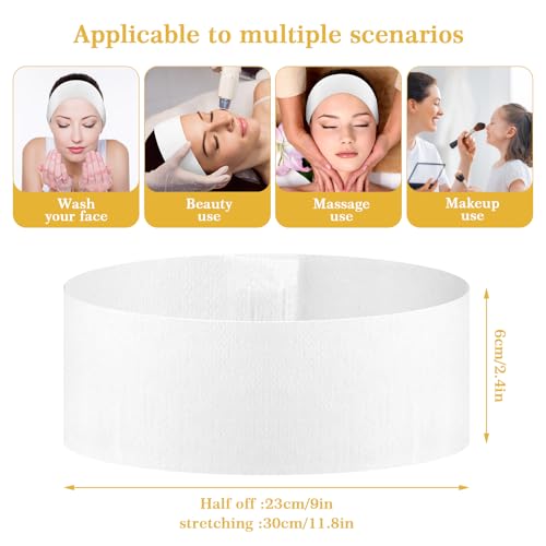 Qianyu 40 Pack Disposable Spa Facial Headbands Stretch Facial Headband Esthetician Supplies White Soft Non-Woven Wrapped Elastic Makeup Headwraps for Women Girls Skincare Bath and Sport - Image 2