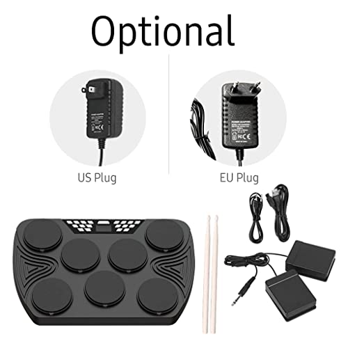 Batteria elettronica, Batteria eterea portatile, 7 Pad sensibili alla velocità, Batteria da tavolo, Tamburo manuale ricaricabile integrato.