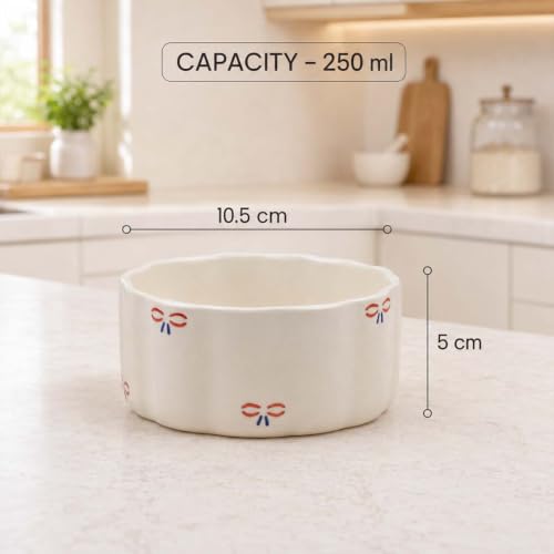 Image of The Earth Store Cream Bow 250ML Ceramic Bowl Set of 2 & 300ML Coffee Mug Set of 2 | Microwave & Dishwasher Safe Mug and Bowl Combo Set for Serving Tea Snack | Perfect for Gifting & Daily Use
