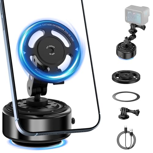 Soporte magnético giratorio de 360 grados para teléfono con ventosa eléctrica para GoPro con brazo mágico de cabeza esférica con soporte magnético extra para teléfono.