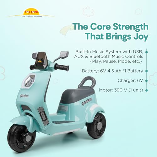 Image of Toyzone Wizard Electric Scooty | Rechargeable Scooty 6V | Powered by 6.5 ah Battery | Music Player with Bluetoooth & USB | 6 Month Warranty on Battery | Make in India | for Kids 2+ Years (Blue)