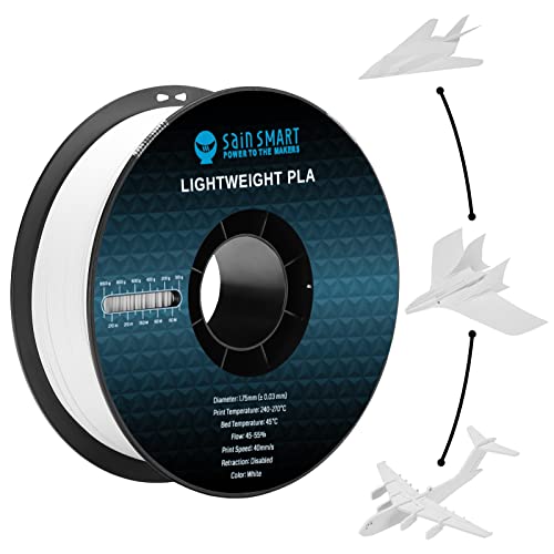 SainSmart Light Weight Filament 1.75mm 1KG LW-PLA Low-Density Active Foaming 3D Printer Filament for RC Planes Drone Parts and Cosplay White PLA Filament