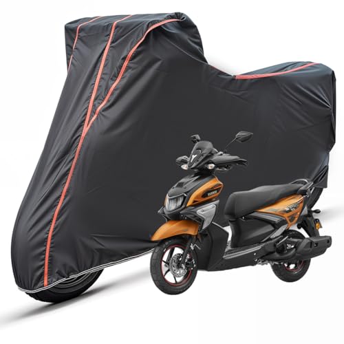 Image of Two Wheelers Bike Body Cover Compatible for Yamaha Cygnus Ray ZR, UV Resistant, Dustproof, Triple Stitched, Elastic Bottom, Red Piping Motorcycle Cover (Black, Pack of 1)