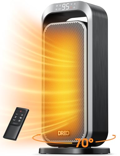 Image of Dreo Quiet Space Heaters for Indoor Use, 1500W Electric Heater with Remote, PTC Ceramic Heater with Thermostat, 12H Timer, 70° Oscillation, Digital Display, Fast Safety Room Heater for Bedroom Office
