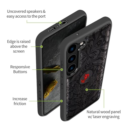 Coque Galaxy S23 Plus anti-choc élégante en bois véritable Phoenix