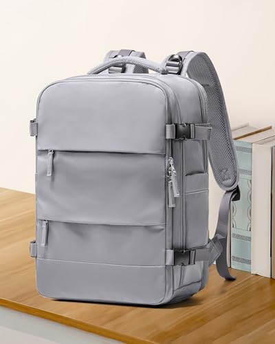 Image of coowoz Travel Backpack For Women Men,Carry On Backpack,Hiking Backpack Waterproof Outdoor Sports Rucksack Casual Daypack Travel Essentials(Grey)