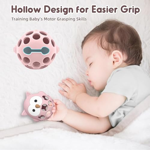 Image of Baby Teething Chick Toy, Upgraded Easy Grasp Silicone Teething Rattle Ball Toy for Babies Over 3 Months, 100% Food Grade, Gift for Infant Boys and Girls 0-6-12 Months (Pink.)
