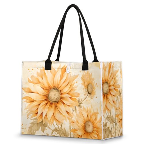 Vintage Sunflower Plant Tote Bag for Women Large Beach Bag Reusable Tote Bags for Work Travel Beach Shopping
