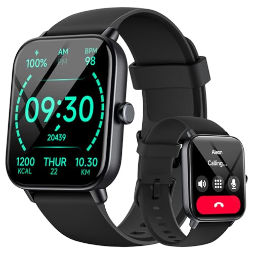 Woneligo Smartwatch Damen mit Telefonfunktion, Alexa eingebaute 1.8'' Fitnessuhr Damen mit Herzfrequenz, SpO2, Schlaf, Stress Monitor, 100+ Sportmodi, IP68 Wasserdicht Uhr für Android iOS (Schwarz)