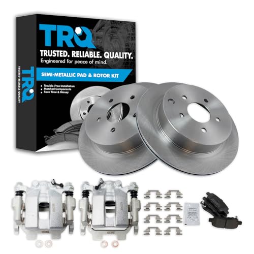 Image of TRQ Rear Brake Pad & Rotor Set Semi Metallic Calipers | For 2009-2018 Nissan Murano 2013-2020 Pathfinder 2011-2017 Quest 2013 Infiniti JX35 2014-2018 QX60 Q50 2018 Q60