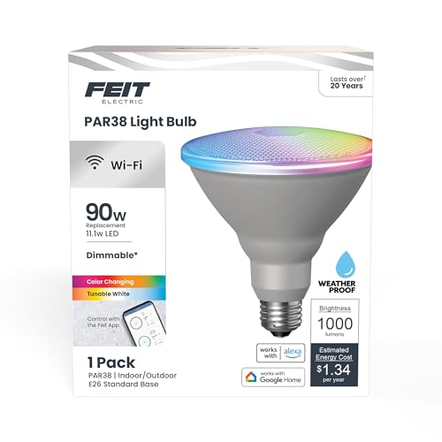 Feit Electric PAR38/RGBW/CA/AG 90 Watt Equiv 2.4 GHz WiFi Only No Hub Required Color Changing and Tunable White