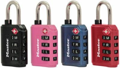 4691DWD TSA Word Luggage Lock with 4 Letter Dial, 1-3/8-In, Assorted Colors - Quantity 4