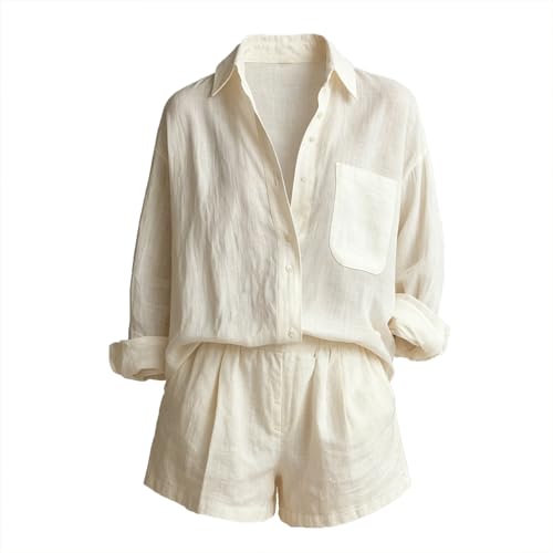 Ensemble deux pièces pour femme avec chemise décontractée et short uni 5f21